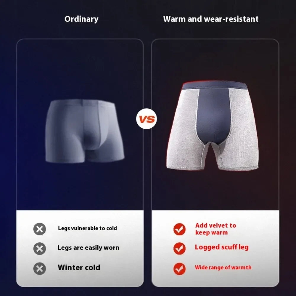 Men's Thermal Underwear Fleece Thickened Anti-wear Leg Lengthened Boxers Autumn Winter Briefs Elderly Heating Flat-angle Pants
