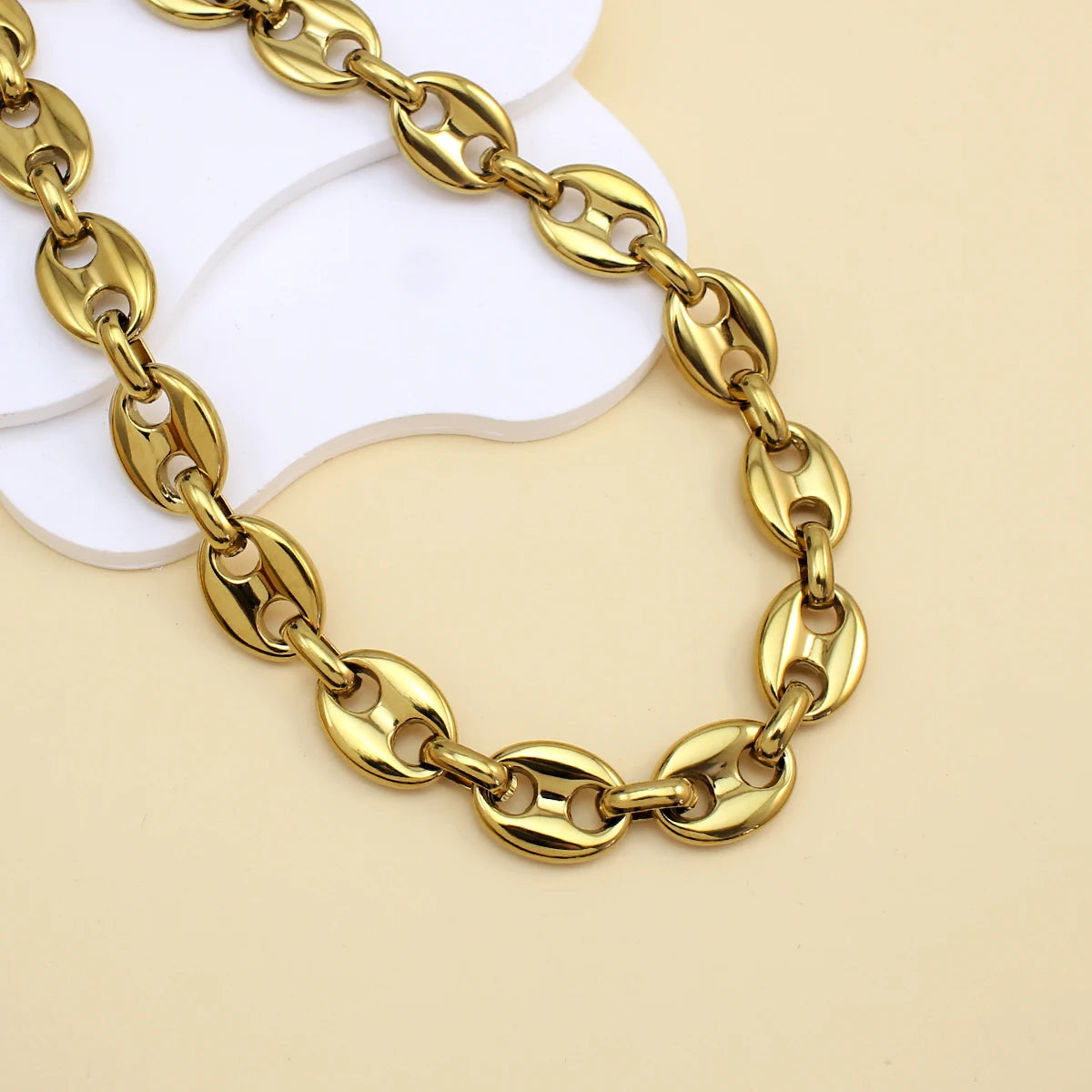 Fashion PVD 18K Gold Plating Chain Necklaces for Men Women New Stainless Steel Coffee Bean Link Necklace Punk Jewelry
