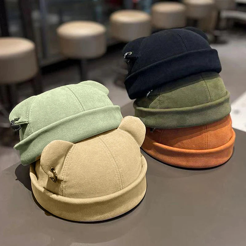 Unisex Cat Ear Cute Dome Caps Men Women Melon Beanie Htas Solid Color Autumn Winter Hip Hop Hat Fashion Korean Version Melon Cap