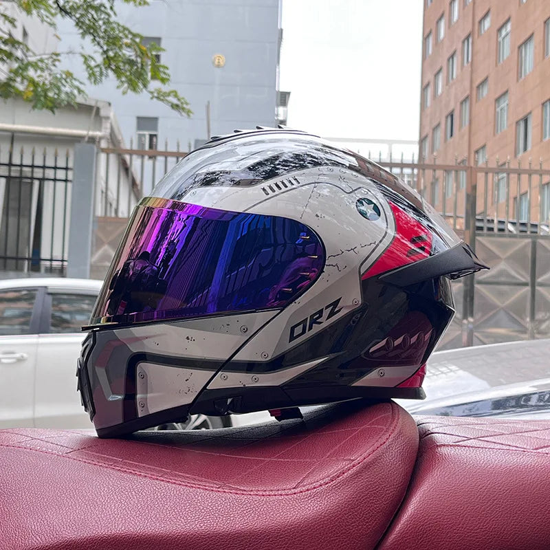 Orz-958 Motorcycle Helmet, Men's and Women's Open Face Helmet, Summer Dual Mirror Large Tail, Semi Fully Covered All Season