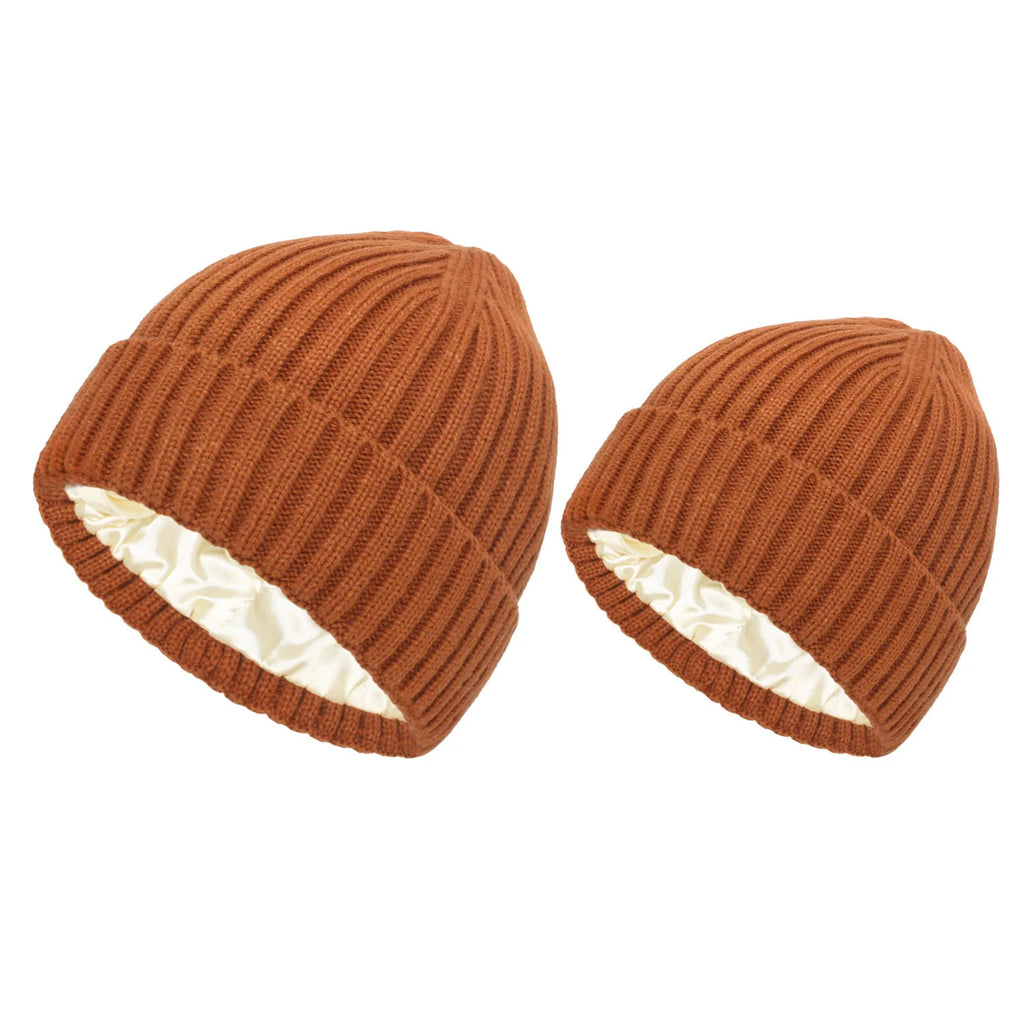 Winter Satin Lined Beanie Hats Women Men Unisex Thick Chunky Cap Striped Warm Soft High Quality casual Knitted Beanie Hat