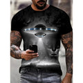 Ufo Spaceship Men's T-Shirt Fashion Printed Men's Short Sleeve Simple Casual Tops Outdoor Breathable Quick Drying Men's Clothing