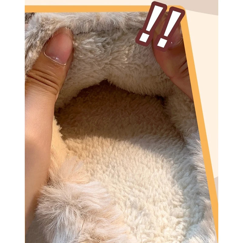 Home Fuzzy Slipper Women Sheep Fluffy Winter Warm Fur Plush Indoor Lazy Female Thermal Furry House Shoe Flat Flip Flop Ladies
