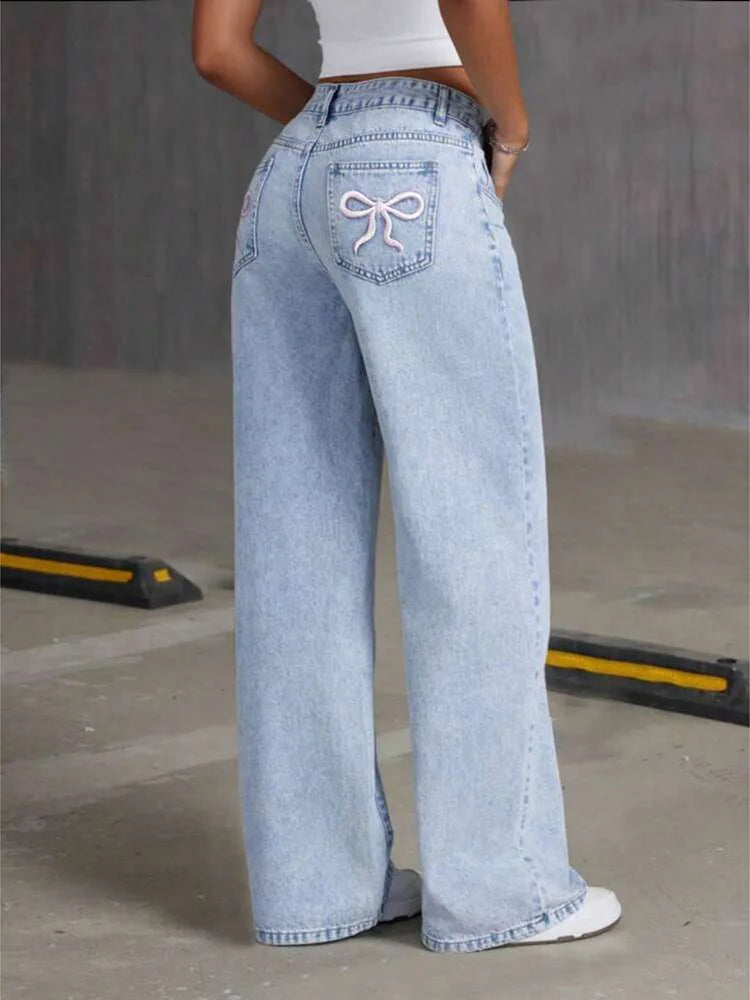 High Waist Loose Straight Wide Leg Denim Pants Women Vintage Casual Drape Long Jeans