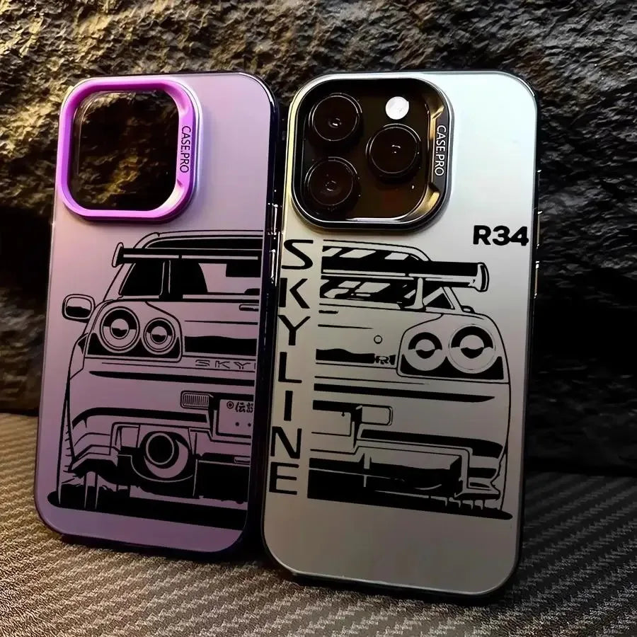 JDM Dream Car Cool Phone Case for iPhone 16 15 14 Plus 16E 13 12 11 Pro MAX Plating Matte Hard Phone Back Cover