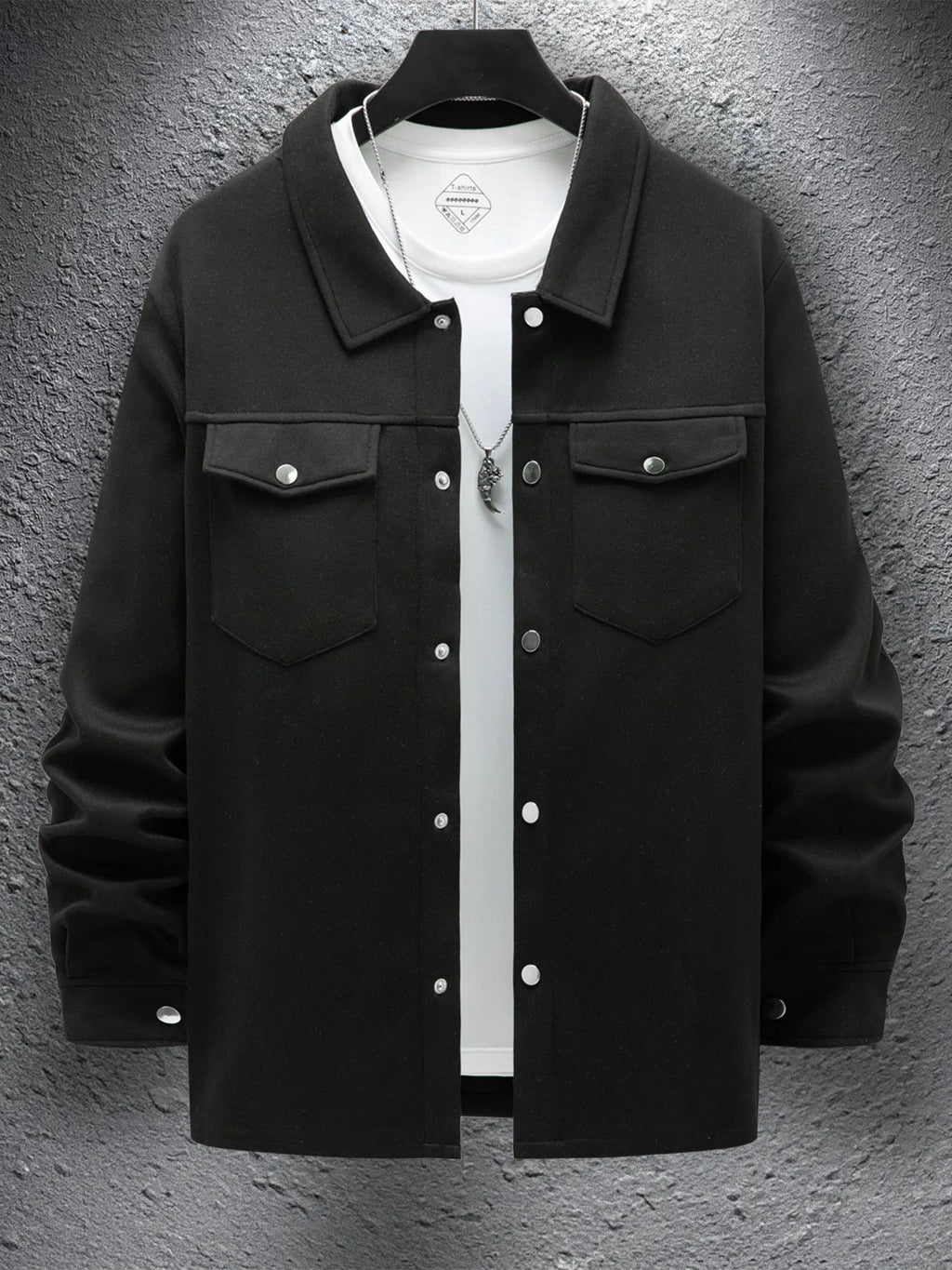 2025 new men's casual spring and autumn solid color single-breasted jacket pocket long-sleeved coat