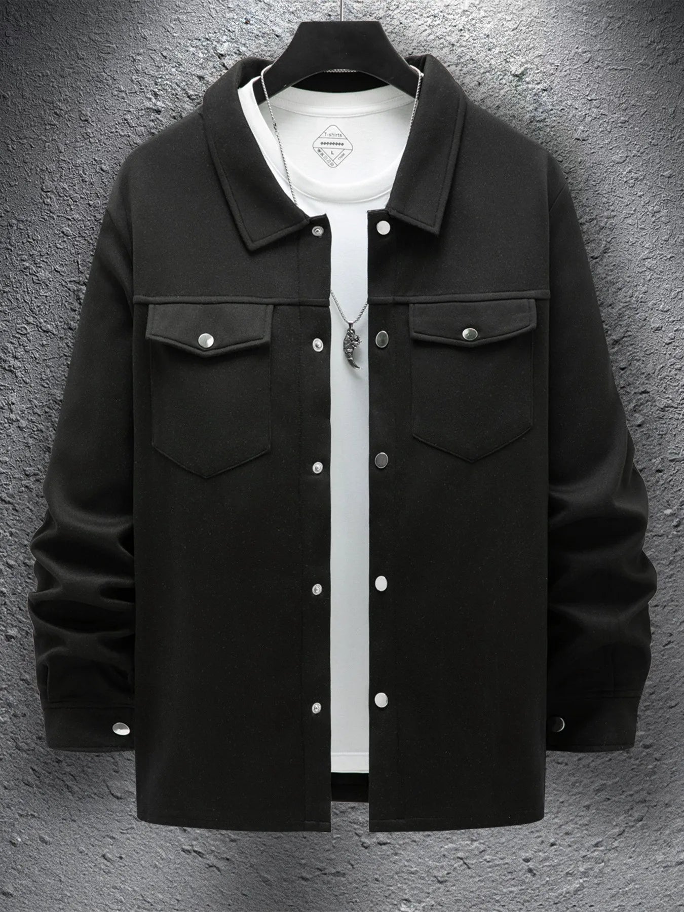 2025 new men's casual spring and autumn solid color single-breasted jacket pocket long-sleeved coat