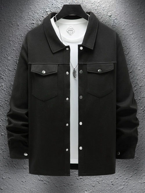 2025 new men's casual spring and autumn solid color single-breasted jacket pocket long-sleeved coat