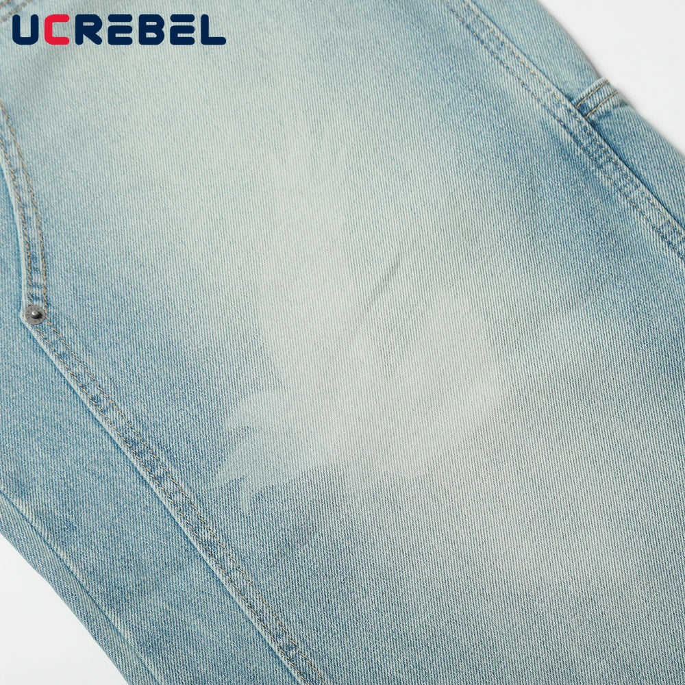 Pigeons Print Carpenter Denim Pant Mens Pocket Retro High Street Washed Distressed Loose Wide Leg ARC 3D JEANS