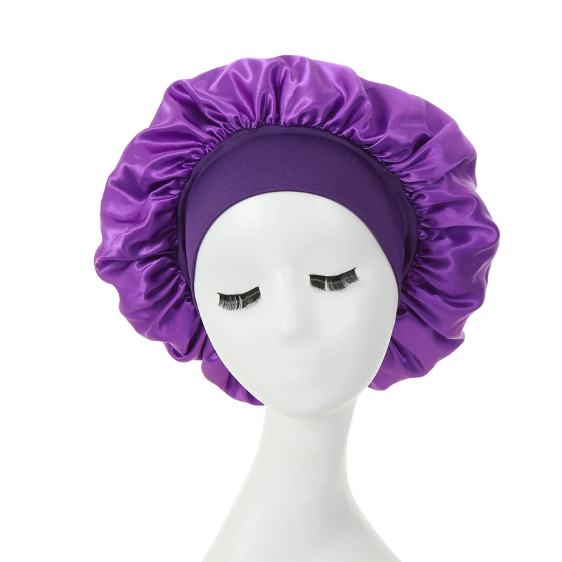 2PCS Milk Imitation Silk Wide Brim Satin Cloth Women's Hair Hat Bonnet Elastic Band Headwear bonnets for women