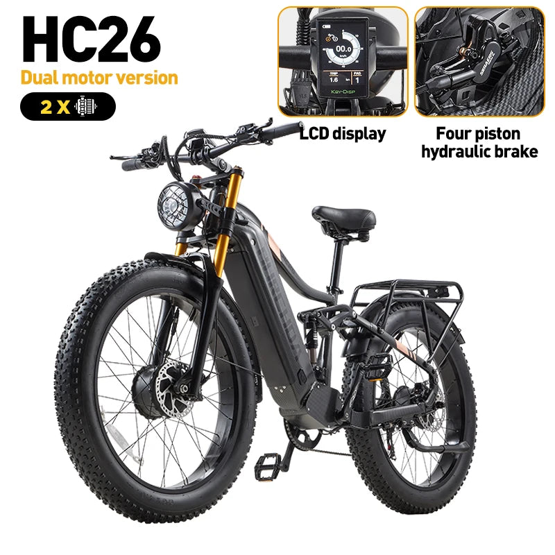 BURCHDA HC26 2000W Dual Motors Monuntain Electric Bicycle,48V30AH Battery,26Inch MTB Men's Electric Bike for Adult,City Ebike