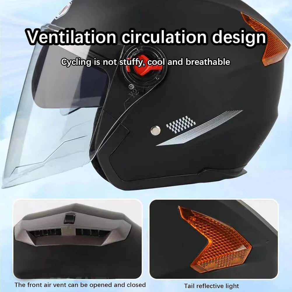Open Face Motorcycle Helmet with Sun Visor Adult Motorcycle Helmet All Year Use Adults Semi-Open Helmet Woman Men Moto Equipment