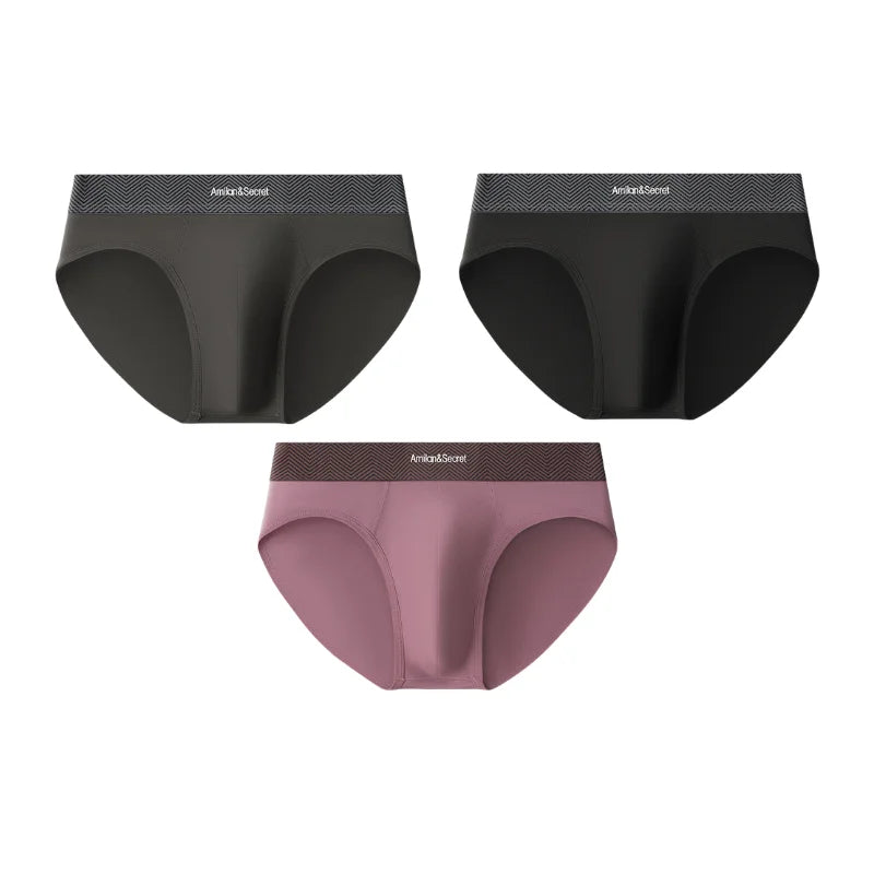 3Pcs Men’s Cotton Briefs No Fly Mid Waist U Convex Pouch Triangle Underpants Solid Color Breathable Summer Daily Underwear Male