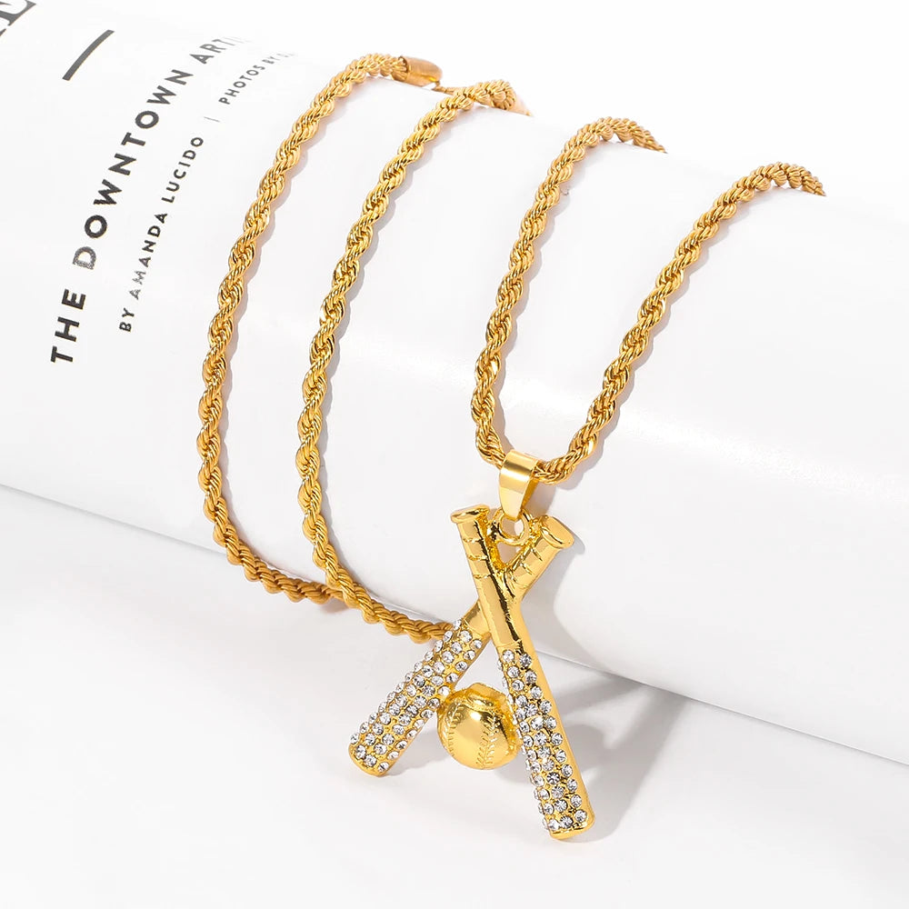 Fashion Trend Baseball Bat And Baseball Necklace Hip Hop Creative Baseball Neck Chain For Men and Women Niche Street Jewelry