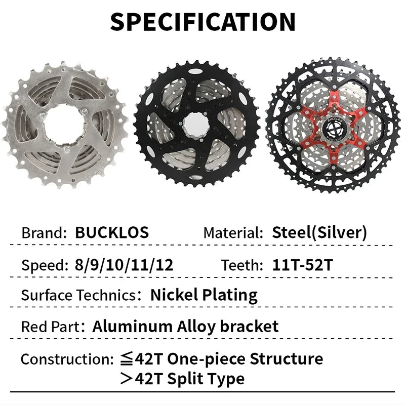 BUCKLOS Bike Cassette 8/9 Speed Bicycle Freewheel 11-25T/28T/32T/34T/36T/40T Road Mountain Bike Cassette for HG Hub Bicycle Part