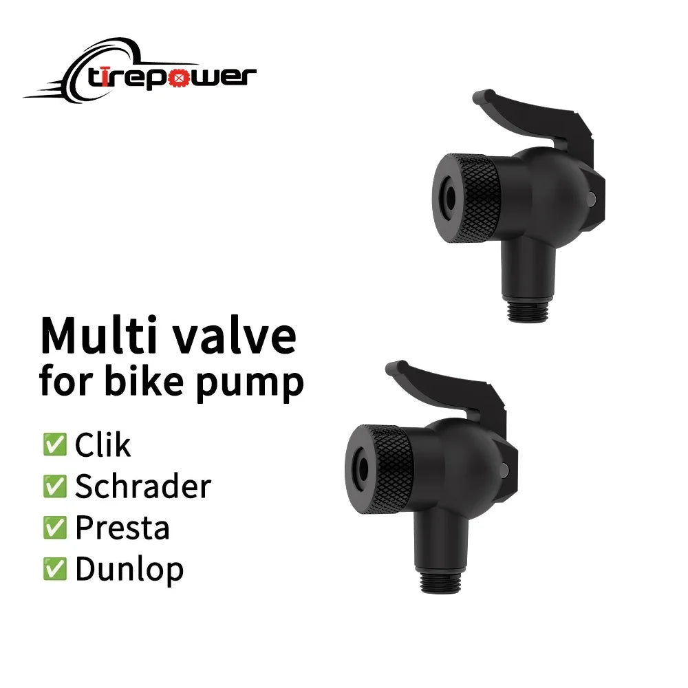 4-in-1 Bicycle Air Nozzle Adapter Inflator Valve fits Presta Schrader Clik Dunlop Connector Snap-lock Quick Connect Pump Nozzle