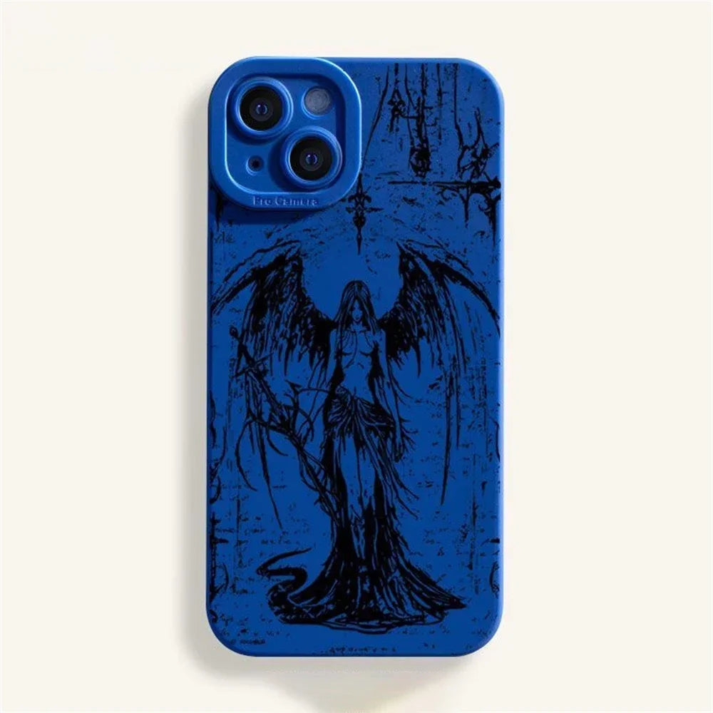 Super Cool Luxury Black Angel Death demon Phone Case For iPhone 16 15 14 13 12 11 Pro Max XS MAX XR 7 8 PLUS Y2K Silicone Cover