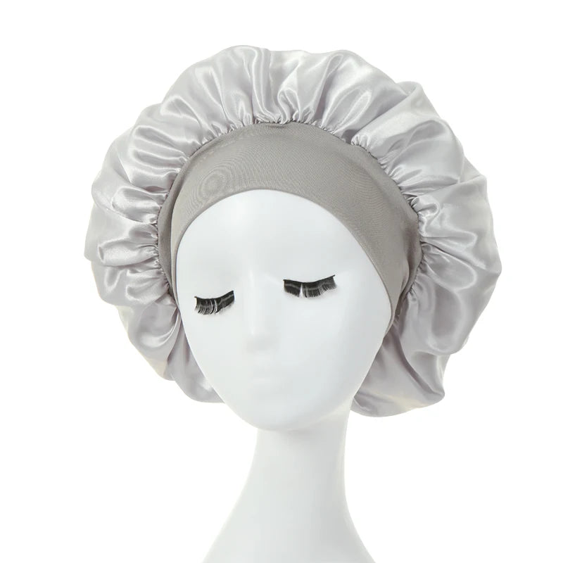 2PCS Milk Imitation Silk Wide Brim Satin Cloth Women's Hair Hat Bonnet Elastic Band Headwear bonnets for women