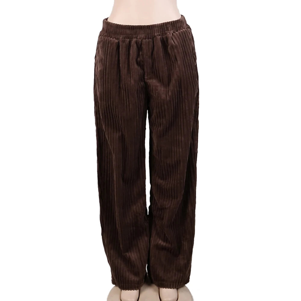 Retro Vertical Striped Men's Pants Corduroy Casual Pocket Trousers Loose Baggy Pants Straight Sweatpants Outdoor Streetwear