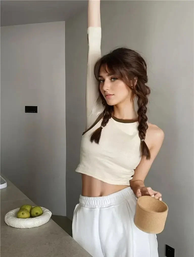 Spring Summer Color Block Sleeveless Vest Outerwear Pure Color Strap Innerwear Sports Top Base Shirt Beautiful Wrap Chest Women