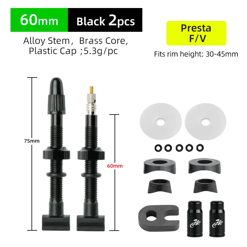 Presta Nozzles W/ Uni-body Rectangle Base for Bicycle Tubeless Rim F/V Valve Nipples MTB Road Bicycle Carbon Wheelset Tire Part