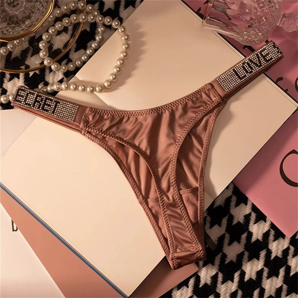 Wine Red/Leopard Sexy Shinning Rhinestone Thong Women's Seamless Underwear Sexy Sports Ladies Plus-size T-back Panties