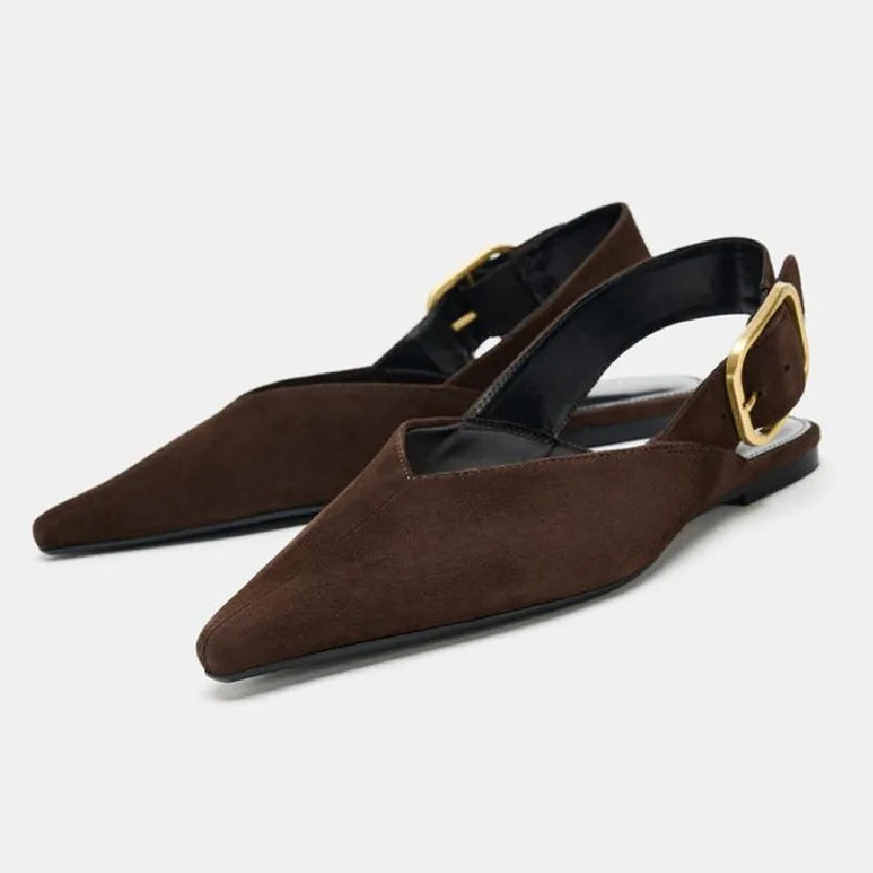 Retro Women's Shoes Fashion Pointed Tip Flat Sandals for Woman Elegant French Casual Shoes Luxury Designer Shoes Sandalias Mujer