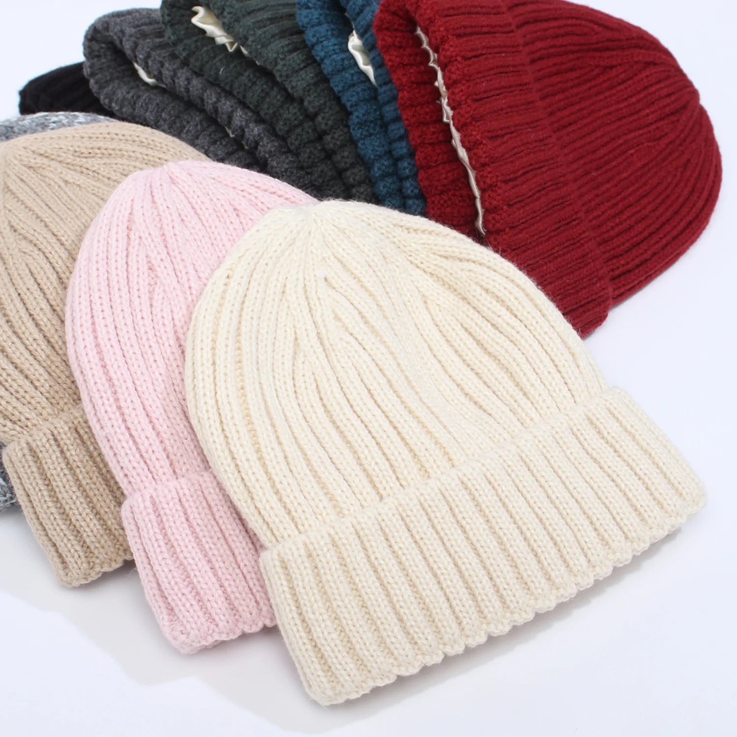 Winter Satin Lined Beanie Hats Women Men Unisex Thick Chunky Cap Striped Warm Soft High Quality casual Knitted Beanie Hat