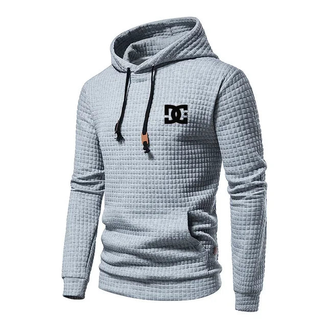 2025 New Spring and Autumn Europe men DC letters printed casual large pocket hoodie jumper small plaid jacquard plus size