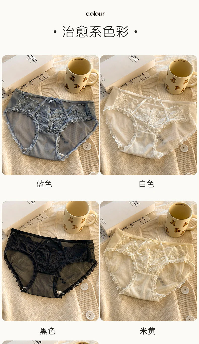 1Pcs Women's Underwear Panty black Sexy Lace Panties Girl Hollow Comfort Briefs Mid Waist Seamless Underpants Female Lingerie