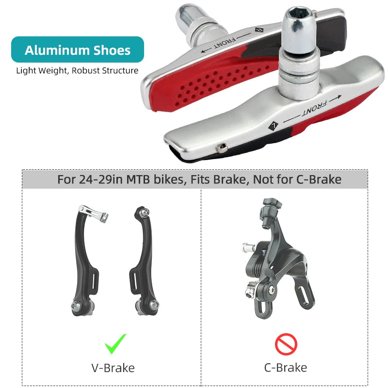 MTB V-brake Pads W/ 70mm Rubber Brake Inserts All Weather Use Metal Rims Wheel Friction Blocks Kits for XT XTR M70R2/S70C/M70CT4