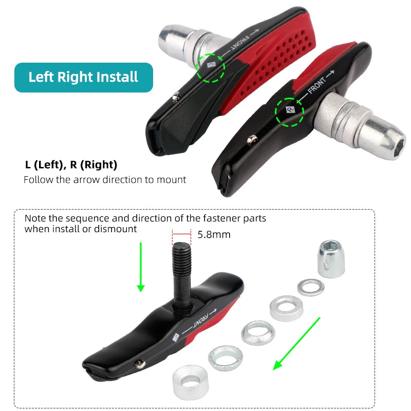 MTB V-brake Pads W/ 70mm Rubber Brake Inserts All Weather Use Metal Rims Wheel Friction Blocks Kits for XT XTR M70R2/S70C/M70CT4
