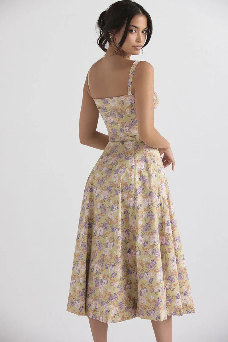 Luxury new temperament solid color fashion high-end halter dress floral dress women