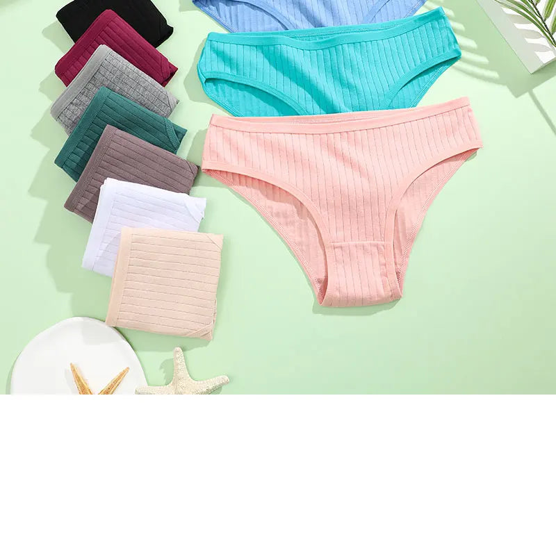 4PCS/SET Women's Cotton Panties Sexy Soft Striped Underpants Solid Color Briefs Female Comfortable Stretch Lingerie M-XL