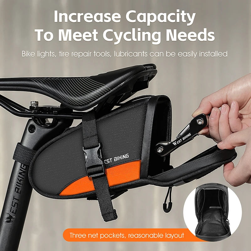 WEST BIKING Portable Bike Tail Bag 1.2L Reflective Cycling Bag Ultralight Waterproof Bike Saddle Bag MTB Road Bike Accessories