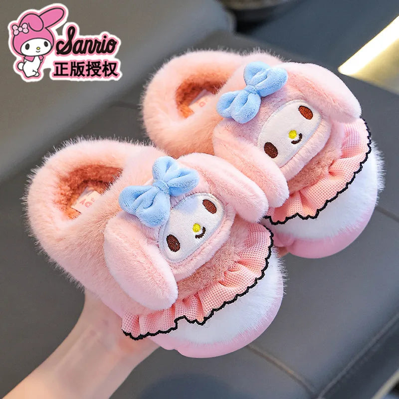 Sanrio Kawaii Girls Plush Slippers Cute Kuromi Hello Kitty My Melody Cartoon Student Winter Home Indoor Anti-Slip Warm Shoes