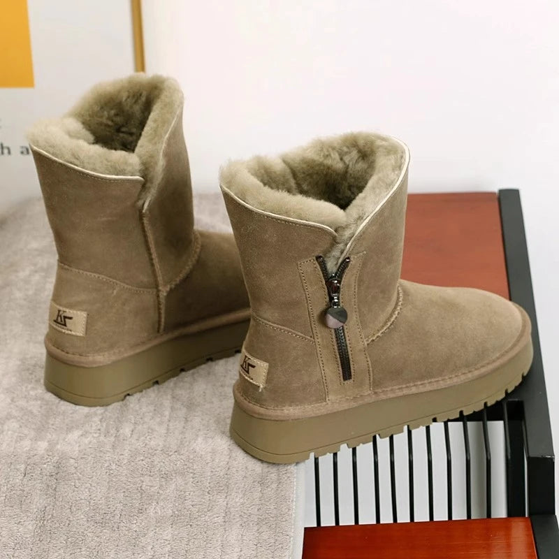 Mid-calf thick-soled snow boots for women in Winter 2025, new fleece, thickened, warm and comfortable cotton shoes