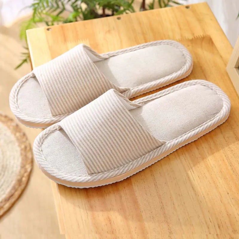 Four Season Linen Home Slippers Women Indoor Bedroom Women House Slides Autumn Unisex Lovers Shoes Adults Outdoor Casual Sandals