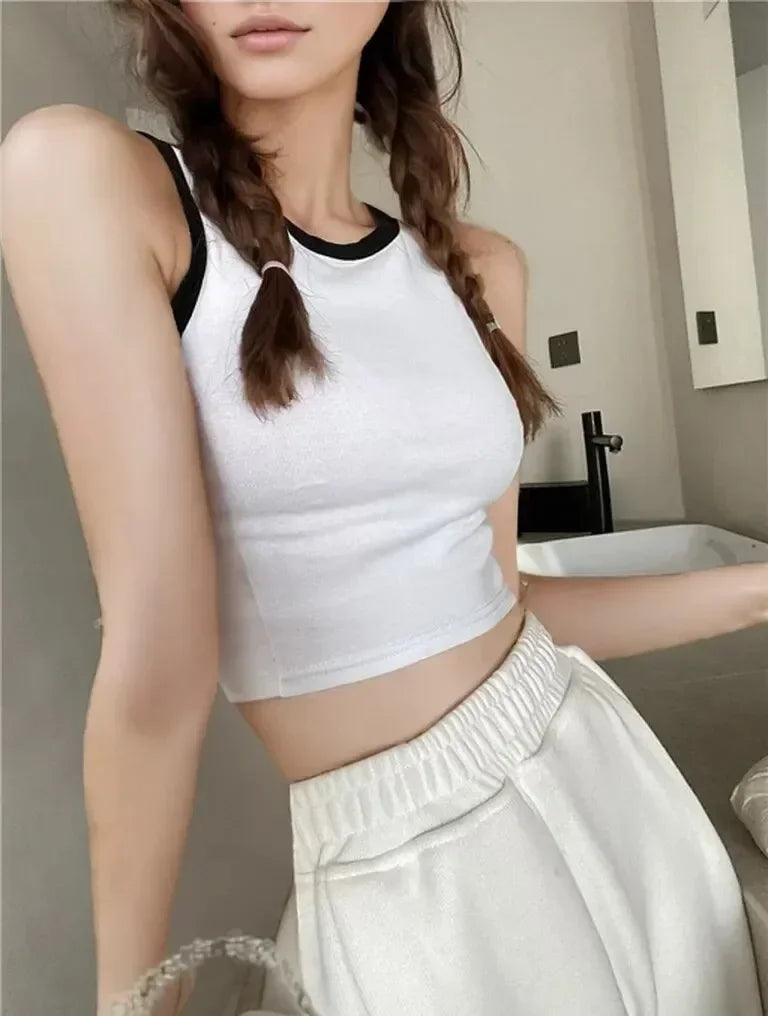Spring Summer Color Block Sleeveless Vest Outerwear Pure Color Strap Innerwear Sports Top Base Shirt Beautiful Wrap Chest Women