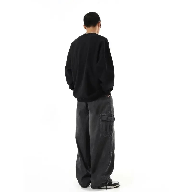 Y2k Black Baggy Cargo Jeans Trousers Men Streetwear Casual Hippie Jogging Wide Leg Oversize Long Male Denim Pants