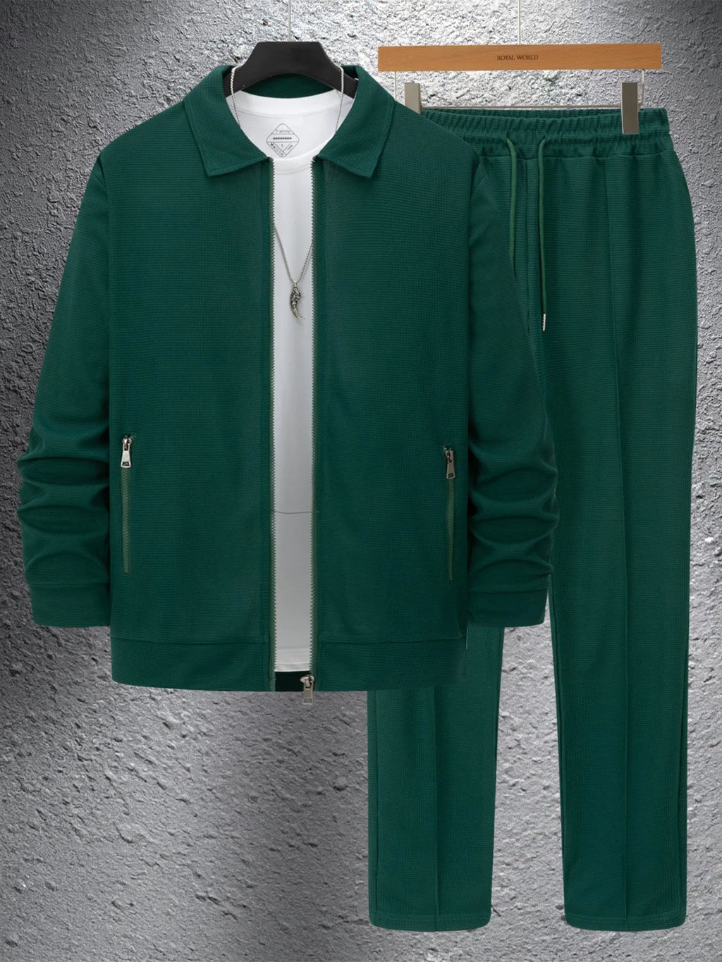 The new 2025 spring and autumn sports men's youth popular solid color jacket jacket trousers two leisure sports suit