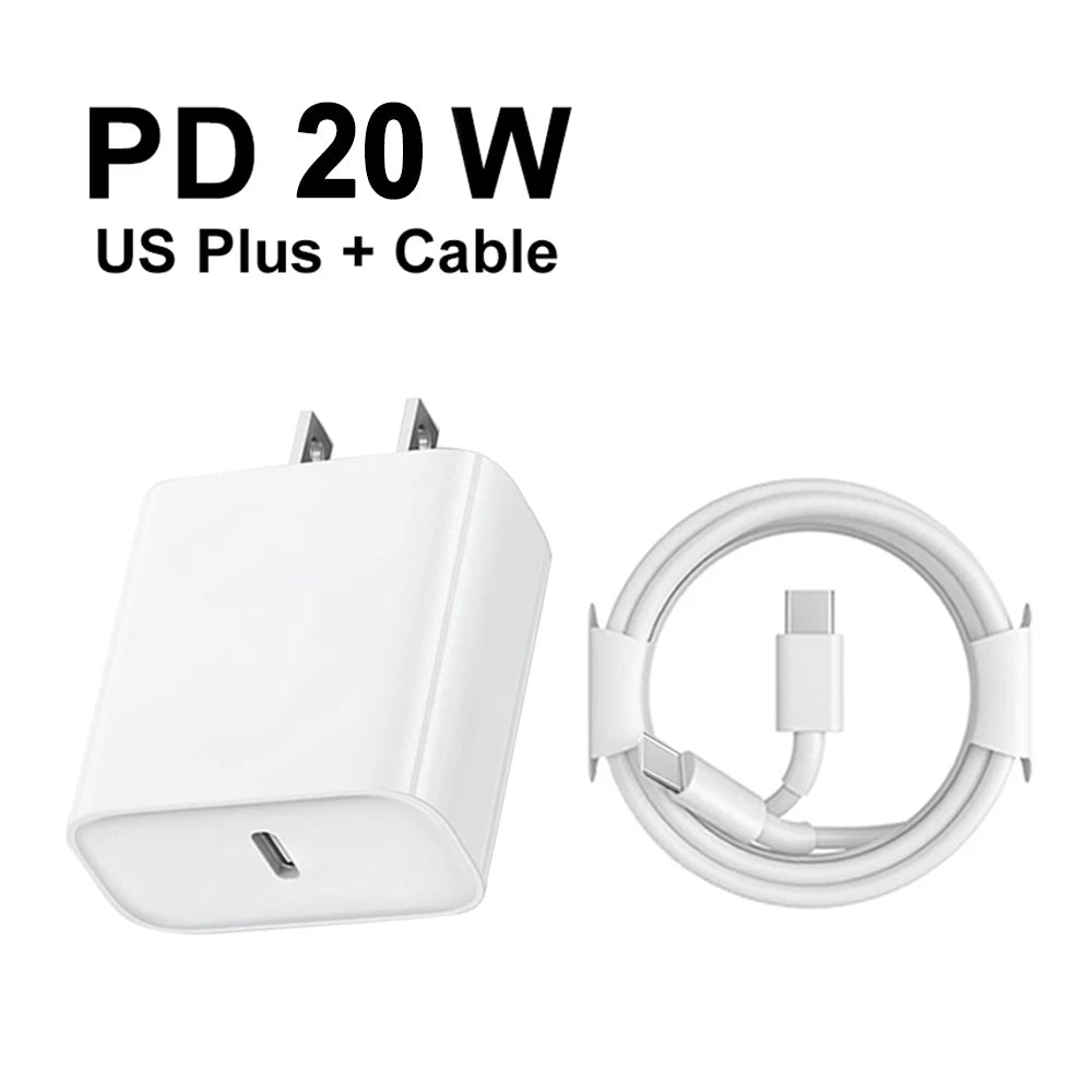 PD Charger 20W Fast Charging USB Type C Power Adapter For iPhone Apple 17 16 15 Pro Max iPad XiaoMi Samsung Quick Charger Cable