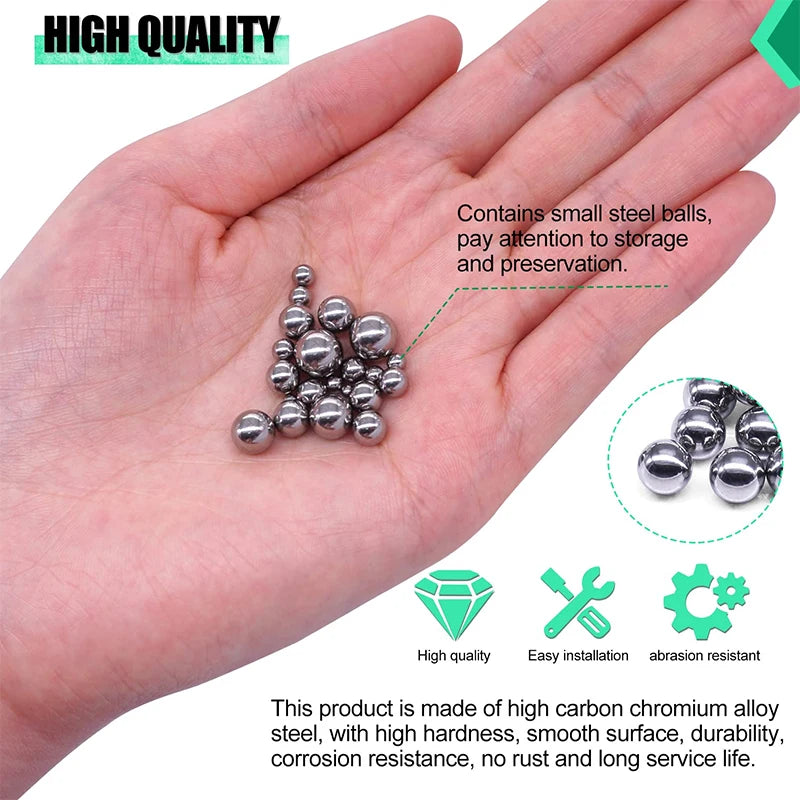 620PCS 6 Size Bicycle Bearing Balls Precision Steel Balls carbon steel Assorted Loose Kit 1/4 7/32 3/16 5/32 1/8 3/32