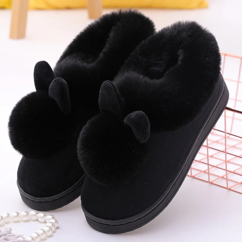 Evshine Winter Plush House Slippers For Women Cute Cartoon Indoor Fuzzy Slides Fur Lined Cotton Shoes Cozy Bedroom Furry Slipper