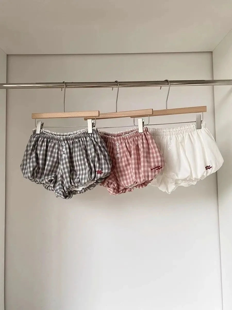 Women's Plaid Bubble Shorts Elastic Waist Bloomer Shorts Casual Short Pants Summer Streetwear шорты женские