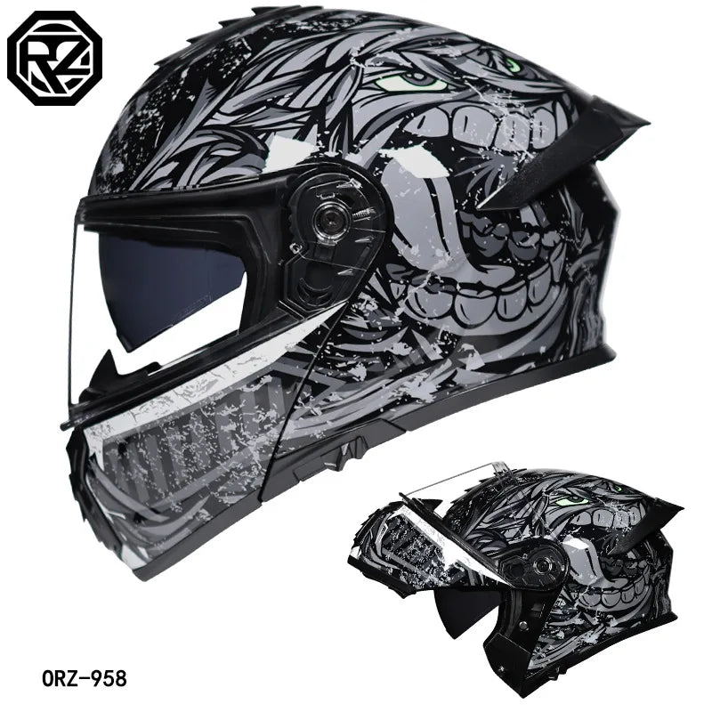 Orz-958 Motorcycle Helmet, Men's and Women's Open Face Helmet, Summer Dual Mirror Large Tail, Semi Fully Covered All Season