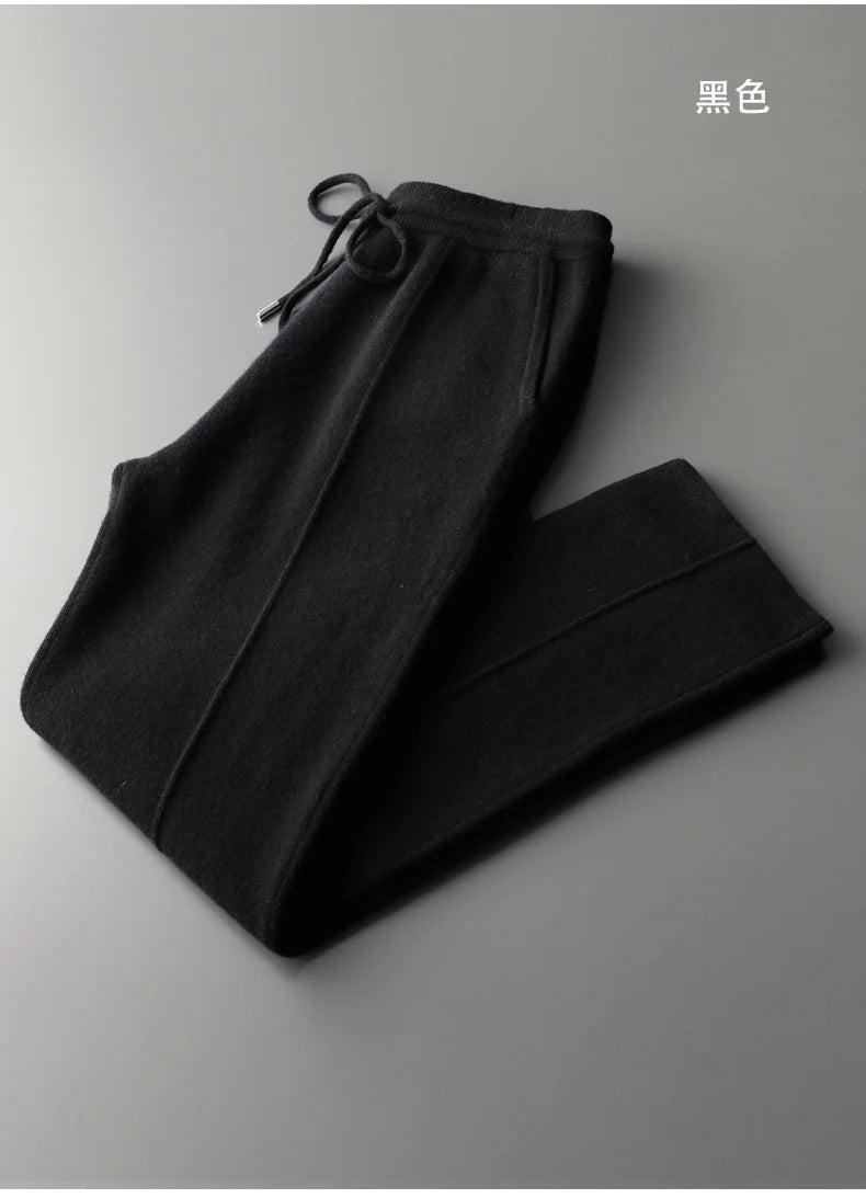 Autumn And Winter New Thick Leisure Cashmere Pants Men's Slim Knitted Pants 100% Pure Wool Pants To Keep Warm