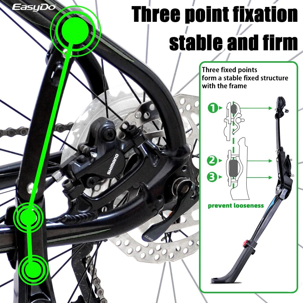 Easydo Bicycle Stand Aluminum Alloy Side kickstand Bicycle Universal for 26-29 Inch MTB Road Bike Height Adjustable Rubber Foot