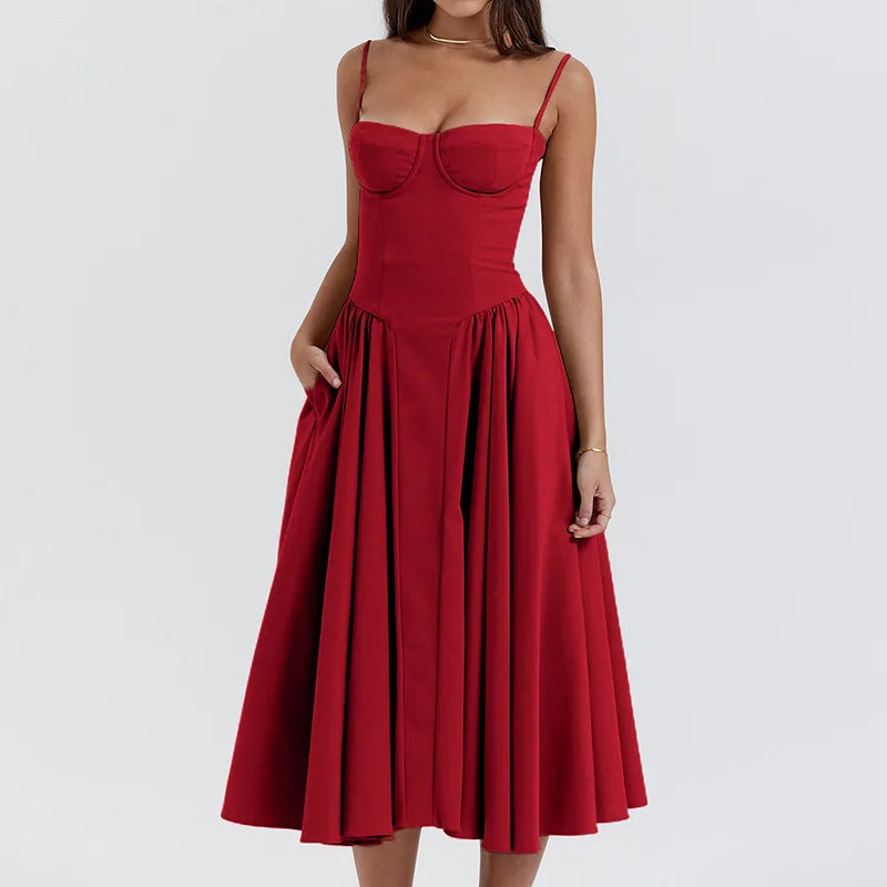 Summer Sexy Tube Top Waisted Camisole Dress Women Elegant Sleeveless Backless Pleated Female Party Evening Dresses