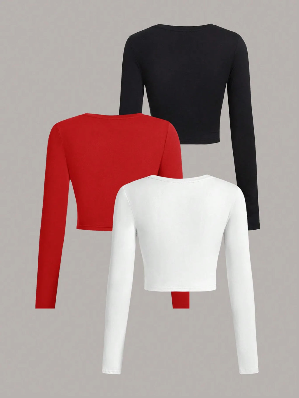 3 Pieces Solid color Woman T-shirt O-neck long Sleeve crop tops for women girls sexy street wear top tees